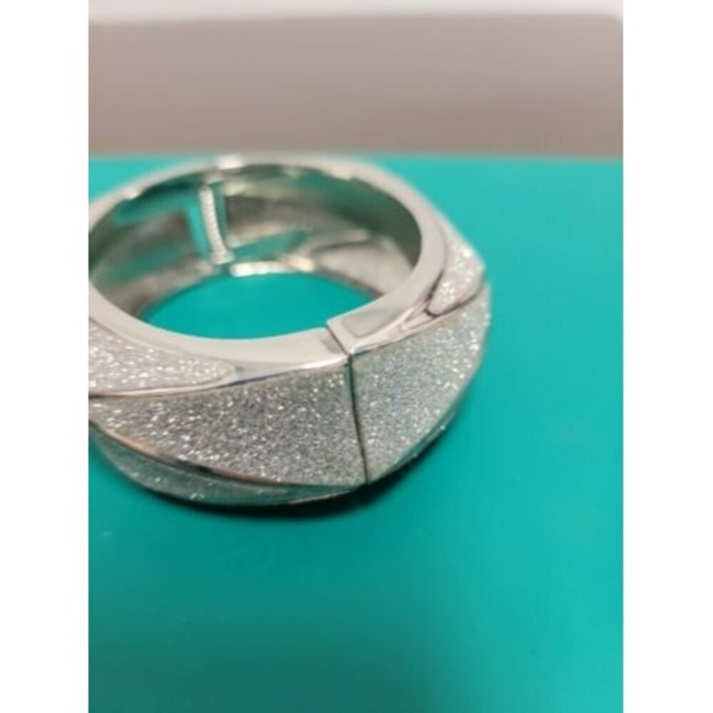 Silvertone Silver Glitter Statement Clamper Brace… - image 5
